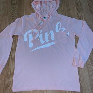 NWT PINK long sleeve T-shirt with hood XS